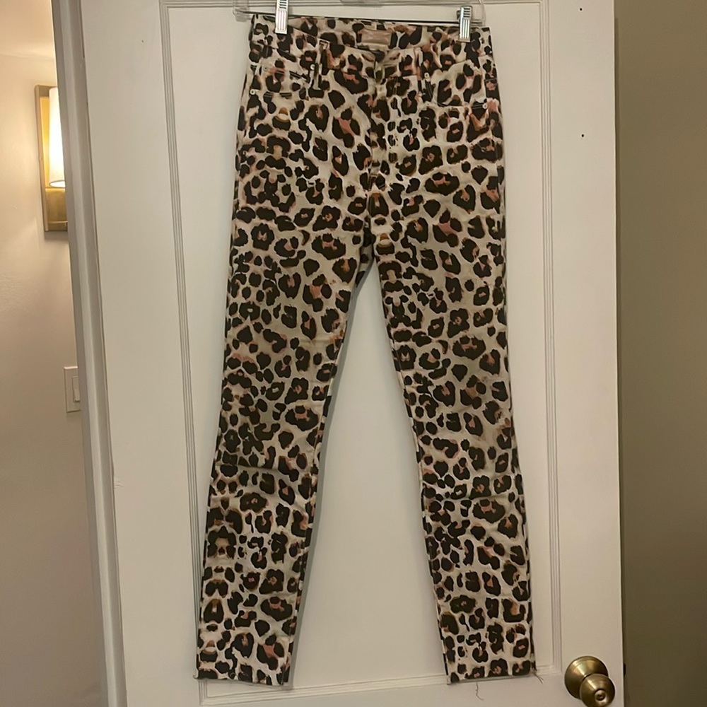 Mother | Leopard Print Looke Ankle Fray Jeans